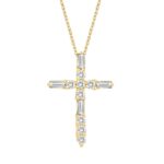 10K YELLOW GOLD 1/4CT ROUND/BAGUETTE DIAMOND LADIES PENDANT
