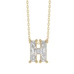 10K Yellow Gold Diamond Initial “H” Pendant 1 1/3CT Fancy Cut Ladies Alphabet Charm with Chain