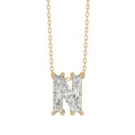 10K Yellow Gold Diamond Initial “N” Pendant 1 1/2CT Fancy Cut Ladies Alphabet Charm with Chain