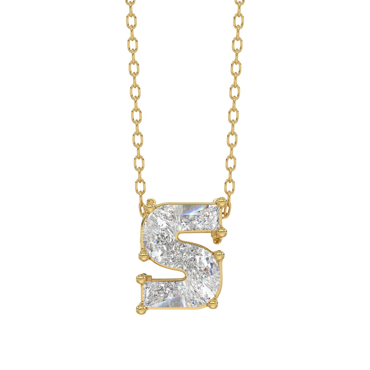 10K Yellow Gold Diamond Initial “S” Pendant 1 3/4CT Fancy Cut Ladies Alphabet Charm with Chain - Image 1