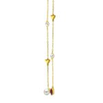 10K Yellow Gold Ladies necklace 1/3CT featuring pearls, Round & heart-shaped charms, and Marquise  pearl-shaped ruby accent - Image 2