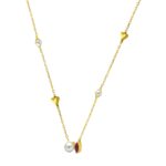 10K Yellow Gold Ladies necklace 1/3CT featuring pearls, Round & heart-shaped charms, and Marquise  pearl-shaped ruby accent - Image 3