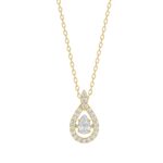10K Yellow Gold Pear Diamond Halo Teardrop Pendant 3/4Ct Round & Pear Diamond Pendant With Chain 1/2Ct Pear Center Stone (Color F-G -Clarity Vs1/V