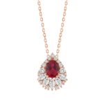 14K ROSE GOLD 2 1/4CT ROUND/MARQUISE/RUBY OVAL DIAMOND LADIES PENDANT WITH CHAIN (RUBY OVAL DIAMOND 1 1/4CT)