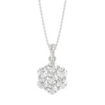 14K WHITE GOLD 1 1/2CT ROUND DIAMOND LADIES FLOWER PENDANT WITH CHAIN