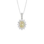 14K WHITE GOLD 1 1/2CT ROUND/YELLOW OVAL DIAMOND LADIES PENDANT WITH CHAIN