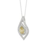 14K WHITE GOLD 1 1/2CT ROUND/YELLOW PEAR DIAMOND LADIES PENDANT WITH CHAIN - Image 2