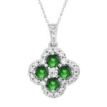 14K WHITE GOLD 1 1/3CT ROUND/EMERALD DIAMOND LADIES PENDANT (GREEN EMERALD  4 STONE)