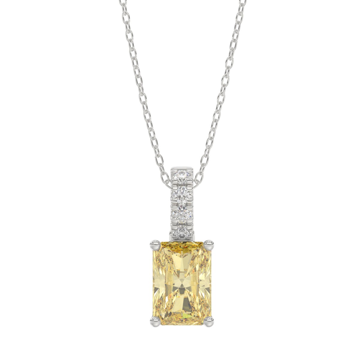 14K WHITE GOLD 1 1/3CT ROUND/YELLOW RADIANT DIAMOND LADIES PENDANT WITH CHAIN - Image 1