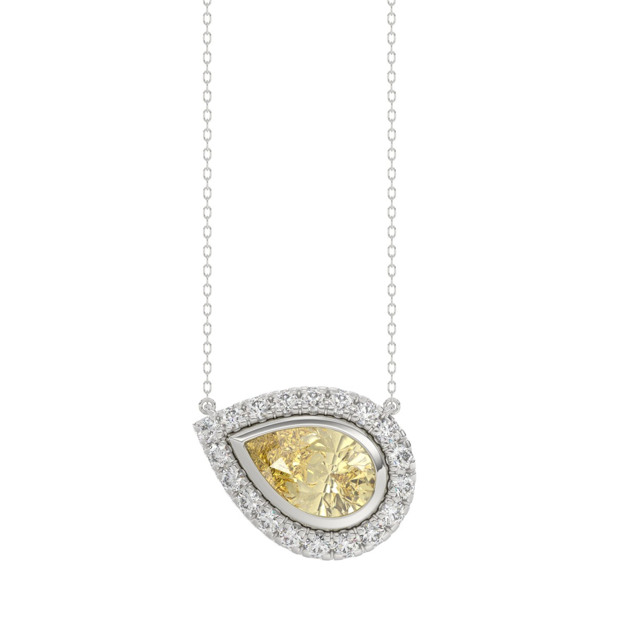 14K WHITE GOLD 1 1/4CT ROUND/PEAR DIAMOND LADIES NECKLACE - Image 1