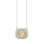 14K WHITE GOLD 1 1/4CT ROUND/YELLOW RADIANT DIAMOND LADIES PENDANT WITH CHAIN