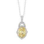 14K WHITE GOLD 1 3/4CT ROUND/YELLOW OVAL DIAMOND LADIES PENDANT WITH CHAIN