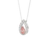 14K WHITE GOLD 1 5/8CT ROUND/PINK PEAR DIAMOND LADIES PENDANT WITH CHAIN - Image 3