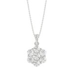 14K WHITE GOLD 1.00CT ROUND DIAMOND LADIES FLOWER PENDANT WITH CHAIN