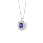 14K WHITE GOLD 1.00CT ROUND/BLUE SAPPHIRE ROUND LADIES PENDANT (BLUE SAPPHIRE ROUND DIAMOND 5/8CT) - Image 3