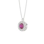 14K WHITE GOLD 1.00CT ROUND/ROUND RUBY DIAMOND LADIES PENDANT (CENTER STONE ROUND RUBY DIAMOND 5/8CT) - Image 3