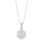 14K WHITE GOLD 1/2CT ROUND DIAMOND LADIES FLOWER PENDANT WITH CHAIN