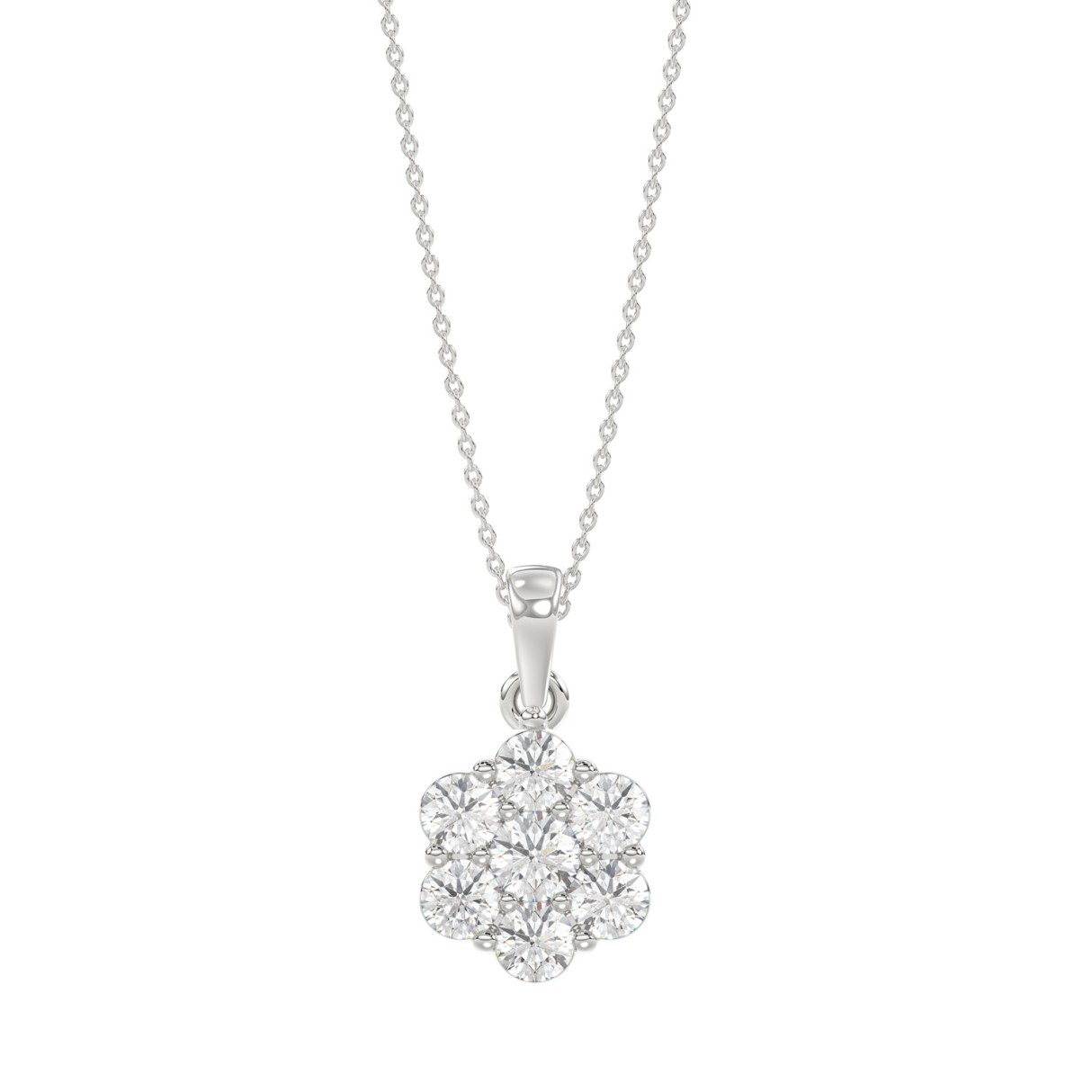 14K WHITE GOLD 1/2CT ROUND DIAMOND LADIES FLOWER PENDANT WITH CHAIN - Image 1