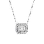 14K WHITE GOLD 1/3CT ROUND/EMERALD DIAMOND LADIES NECKLACE