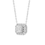 14K WHITE GOLD 1/3CT ROUND/EMERALD DIAMOND LADIES NECKLACE - Image 3