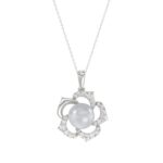14K WHITE GOLD 1/4CT ROUND/PEARL DIAMOND LADIES PENDANT WITH CHAIN