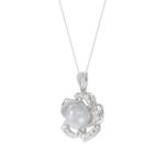 14K WHITE GOLD 1/4CT ROUND/PEARL DIAMOND LADIES PENDANT WITH CHAIN - Image 3