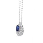 14K WHITE GOLD 2 1/4CT ROUND/MARQUISE/BLUE SAPPHIRE OVAL DIAMOND LADIES PENDANT WITH CHAIN (BLUE SAPPHIRE OVAL DIAMOND 1 1/4CT) - Image 3