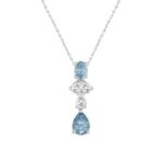 14K WHITE GOLD 2.00CT PEAR/OVAL DIAMOND LADIES PENDANT WITH CHAIN (PEAR BLUE 1.00CT/OVAL DIAMOND 1/2CT)