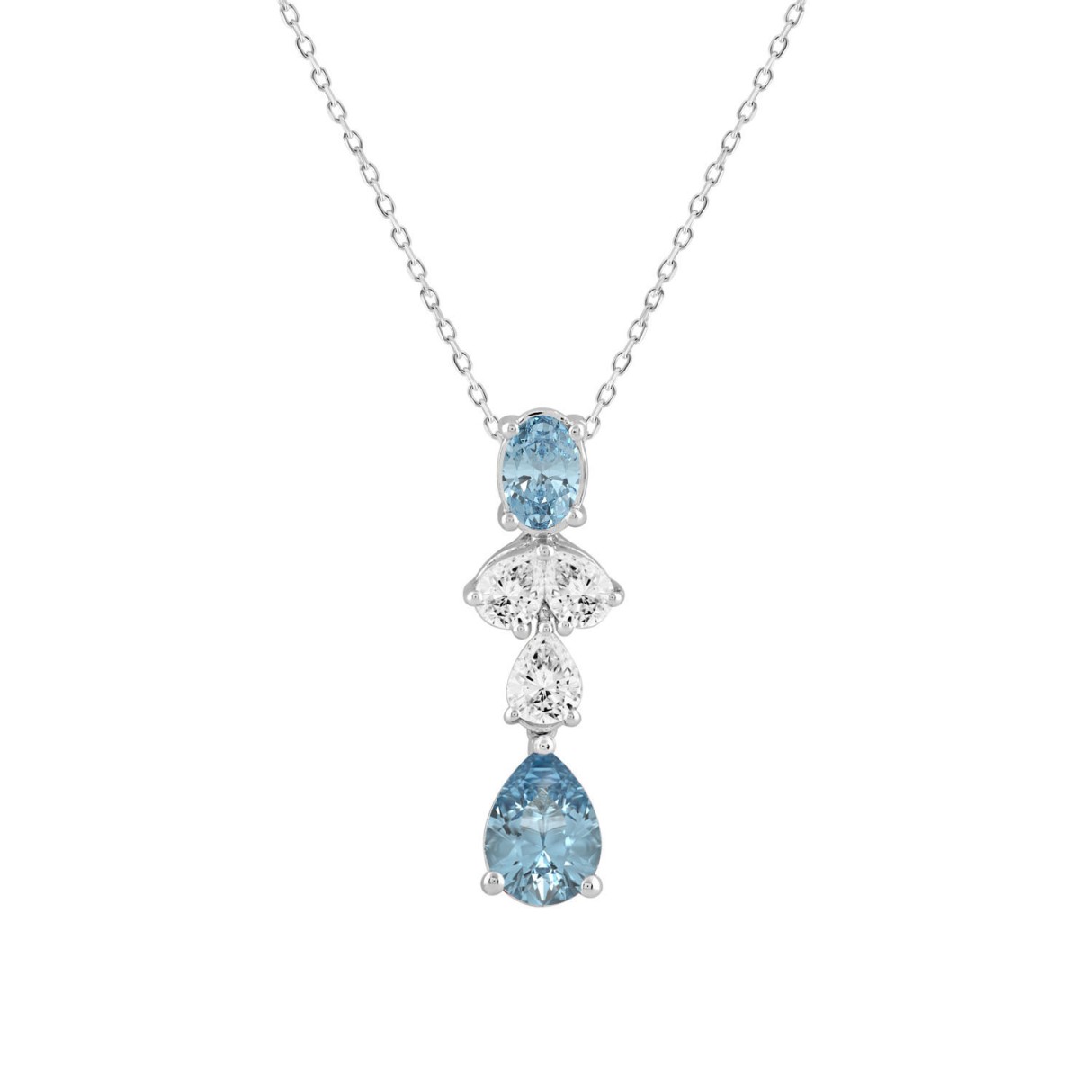 14K WHITE GOLD 2.00CT PEAR/OVAL DIAMOND LADIES PENDANT WITH CHAIN (PEAR BLUE 1.00CT/OVAL DIAMOND 1/2CT) - Image 1