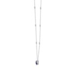 14K WHITE GOLD 2.00CT ROUND/PEAR BLUE SAPPHIRE DIAMOND LADIES NECKLACE - Image 3