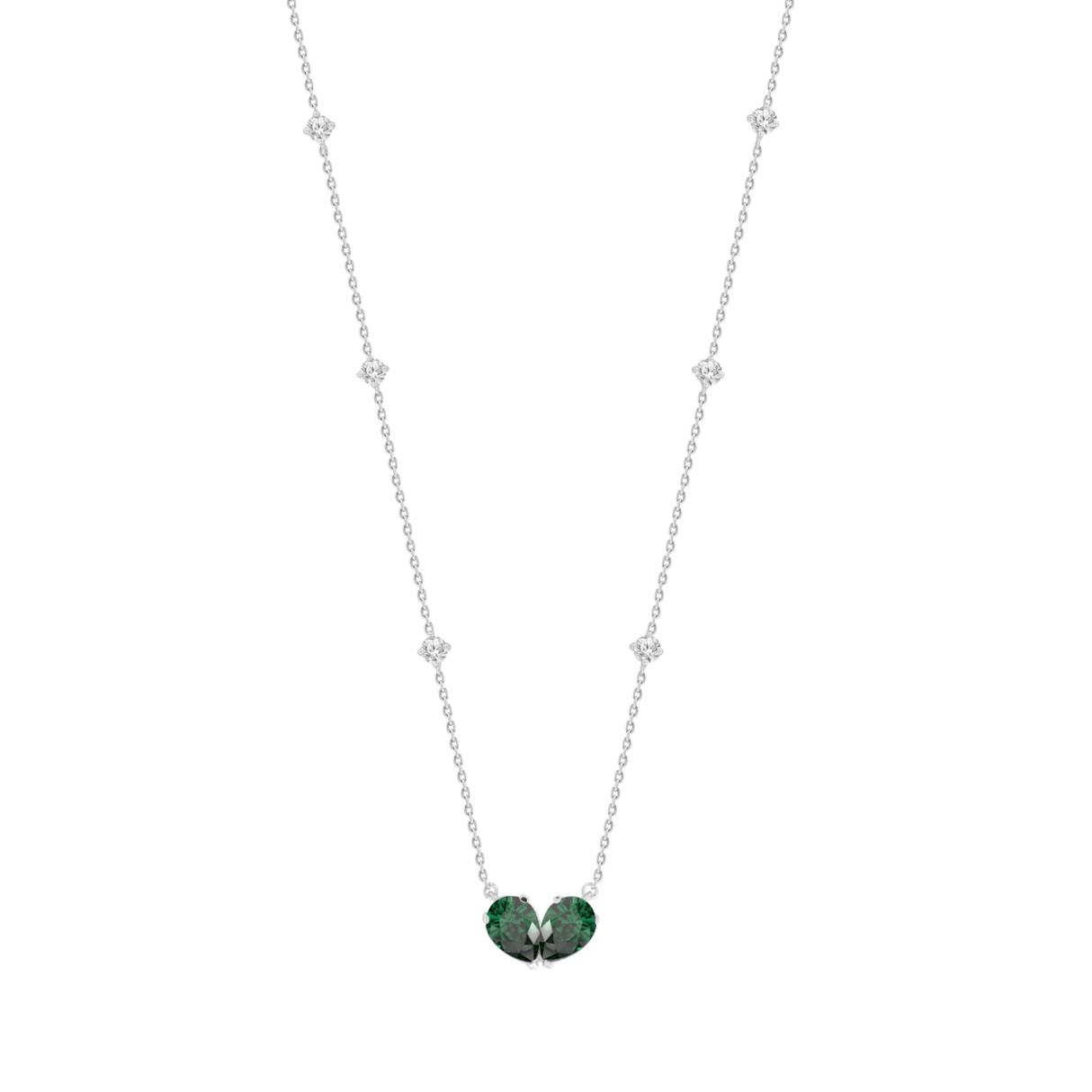 14K WHITE GOLD 2.00CT ROUND/PEAR GREEN EMERALD DIAMOND LADIES NECKLACE - Image 1