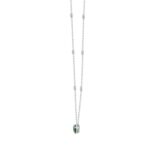 14K WHITE GOLD 2.00CT ROUND/PEAR GREEN EMERALD DIAMOND LADIES NECKLACE - Image 2