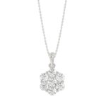 14K WHITE GOLD 3/4CT ROUND DIAMOND LADIES FLOWER PENDANT WITH CHAIN