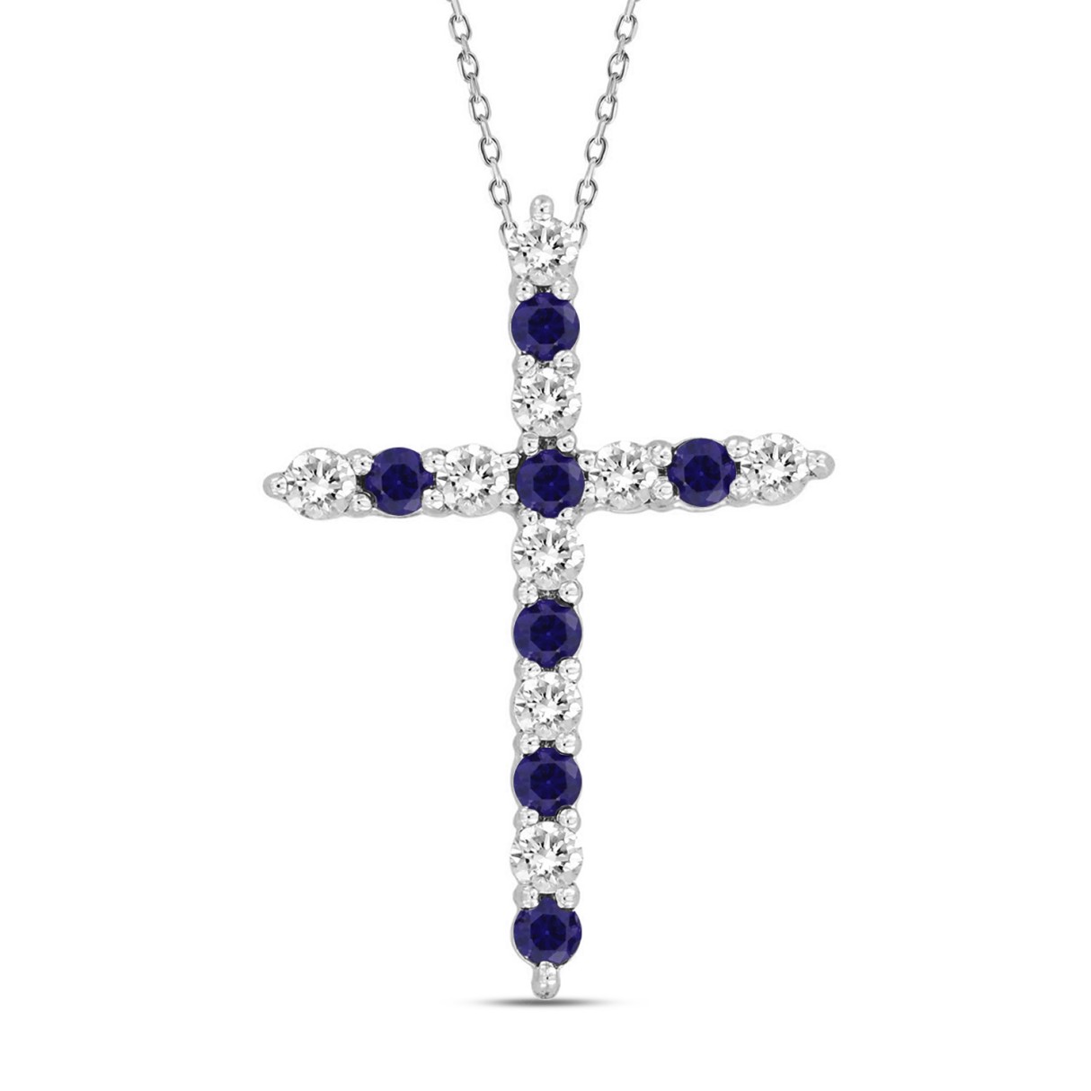 14K WHITE GOLD 3/4CT ROUND DIAMOND LADIES PENDANT (BLUE SAPPHIRE ROUND DIAMOND 3/8CT) - Image 1