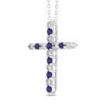 14K WHITE GOLD 3/4CT ROUND DIAMOND LADIES PENDANT (BLUE SAPPHIRE ROUND DIAMOND 3/8CT) - Image 3