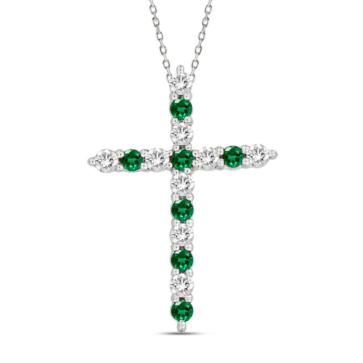 14K WHITE GOLD 3/4CT ROUND DIAMOND LADIES PENDANT (CENTER STONE GREEN EMERALD ROUND DIAMOND 3/8CT) - Image 1