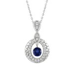 14K WHITE GOLD 3/4CT ROUND DIAMOND LADIES PENDANT WITH CHAIN (ROUND BLUE)