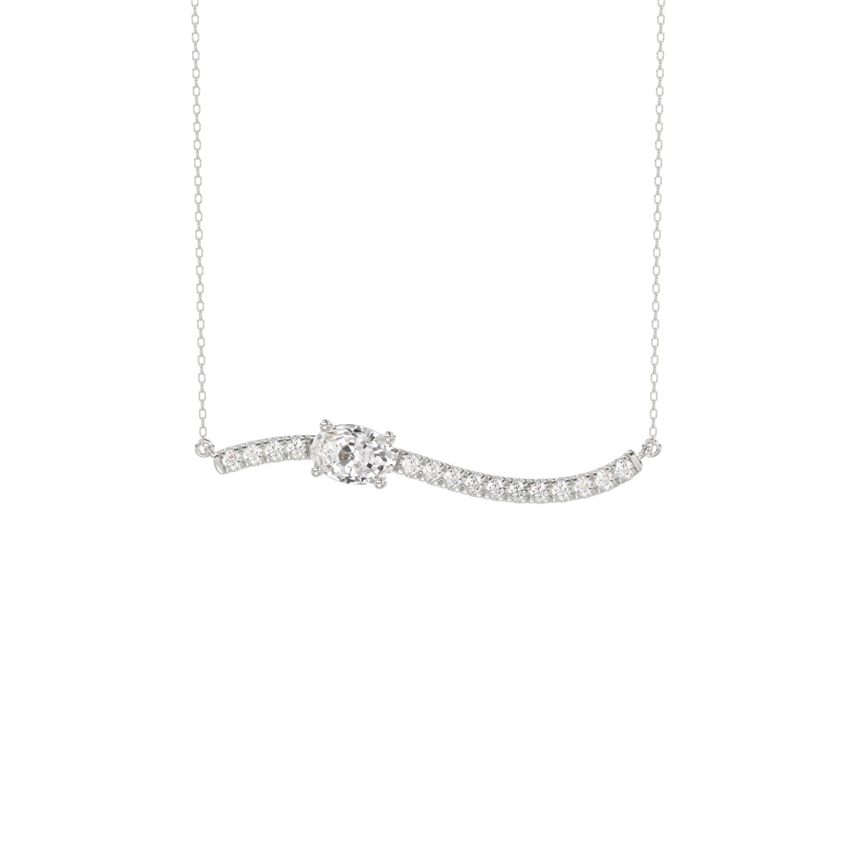 14K WHITE GOLD 3/4CT ROUND/OVAL DIAMOND LADIES NECKLACE - Image 1