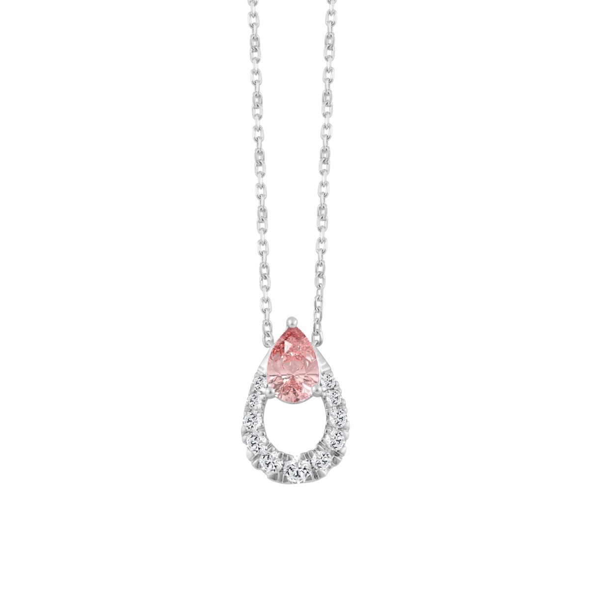 14K WHITE GOLD 3/4CT ROUND/PINK PEAR DIAMOND LADIES NECKLACE - Image 1