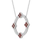14K WHITE GOLD 5/8CT ROUND/ROUND RUBY DIAMOND LADIES PENDANT WITH CHAIN - Image 3