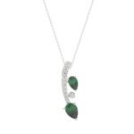 14K WHITE GOLD 7/8CT ROUND/PEAR DIAMOND LADIES PENDANT WITH CHAIN (PEAR EMERALD 5/8CT)