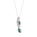 14K WHITE GOLD 7/8CT ROUND/PEAR DIAMOND LADIES PENDANT WITH CHAIN (PEAR EMERALD 5/8CT) - Image 3