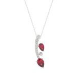 14K WHITE GOLD 7/8CT ROUND/PEAR DIAMOND LADIES PENDANT WITH CHAIN (PEAR RUBY 5/8CT)