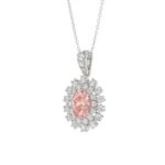 14K WHITE GOLD CRAFTED WITH 18K YELLOW GOLD BACK PLATE 1 1/2CT ROUND/PINK OVAL DIAMOND LADIES PENDANT WITH CHAIN - Image 3