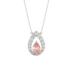 14K WHITE GOLD CRAFTED WITH 18K YELLOW GOLD BACK PLATE 1 1/2CT ROUND/PINK PEAR DIAMOND LADIES NECKLACE