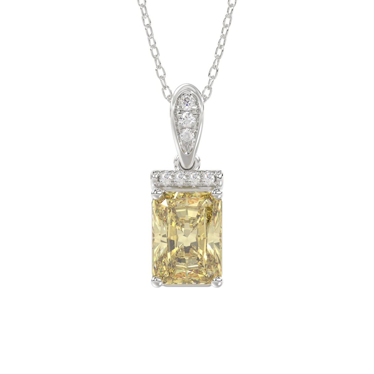 14K WHITE GOLD CRAFTED WITH 18K YELLOW GOLD BACK PLATE 1 1/2CT ROUND/YELLOW EMERALD DIAMOND LADIES PENDANT WITH CHAIN - Image 1