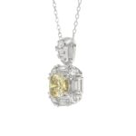 14K WHITE GOLD CRAFTED WITH 18K YELLOW GOLD BACK PLATE 1 1/3CT ROUND/BAGUETTE/YELLOW CUSHION DIAMOND LADIES PENDANT WITH CHAIN - Image 3