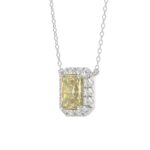 14K WHITE GOLD CRAFTED WITH 18K YELLOW GOLD BACK PLATE 1 1/4CT ROUND/YELLOW EMERALD DIAMOND LADIES NECKLACE - Image 3