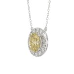 14K WHITE GOLD CRAFTED WITH 18K YELLOW GOLD BACK PLATE 1.00CT ROUND/YELLOW OVAL DIAMOND LADIES NECKLACE - Image 2