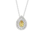 14K WHITE GOLD CRAFTED WITH 18K YELLOW GOLD BACK PLATE 2 1/2CT ROUND/YELLOW PEAR DIAMOND LADIES PENDANT WITH CHAIN